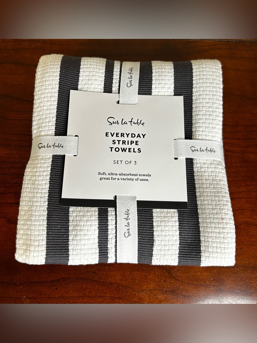 Sur La Table Striped Cotton Kitchen Towels - White & Charcoal Stripe